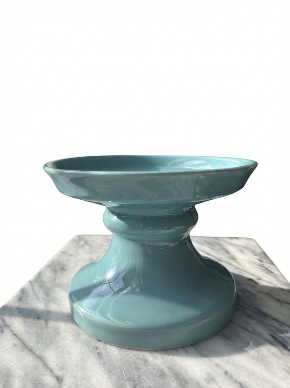 Pottery Barn Teal Ceramic ,Pedestal, Riser, Stand 7.5" diameter 5.5" tall